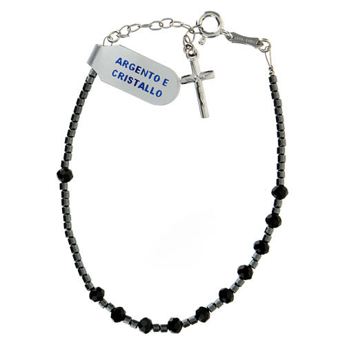 Pulsera decena cristal negro plata 925 4 mm 1