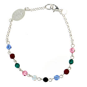 Single decade rosary bracelet of 0.16 in multicoloured crystal beads and 925 silver