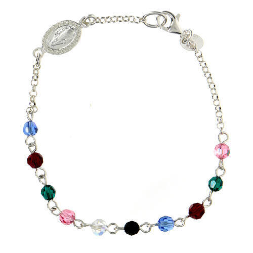 Single decade rosary bracelet of 0.16 in multicoloured crystal beads and 925 silver 1