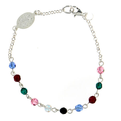 Single decade rosary bracelet of 0.16 in multicoloured crystal beads and 925 silver 2