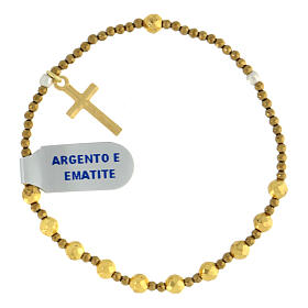 Single decade rosary bracelet of gold plated 925 silver and 0.12 in golden hematite beads