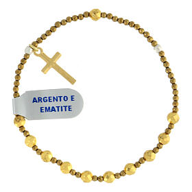Pulseira dezena elástica hematita dourada 3 mm prata 925