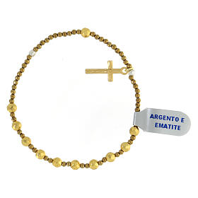 Pulseira dezena elástica hematita dourada 3 mm prata 925