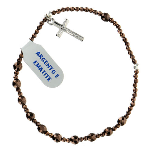 Bracelet dizainier élastique 3 mm hématite marron argent 925 1
