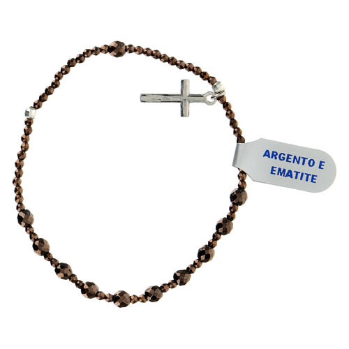 Elastic decade rosary bracelet 3 mm 925 silver hematite bronze 2