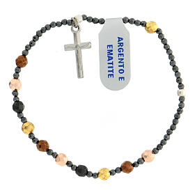 Single decade rosary bracelet of 925 silver and 0.12 in multicoloured hematite beads
