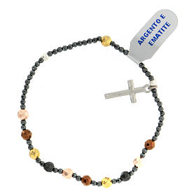 Single decade rosary bracelet of 925 silver and 0.12 in multicoloured hematite beads