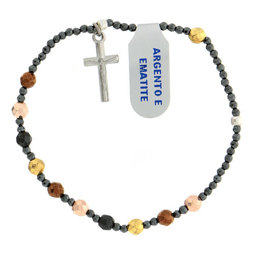 Single decade rosary bracelet of 925 silver and 0.12 in multicoloured hematite beads 1