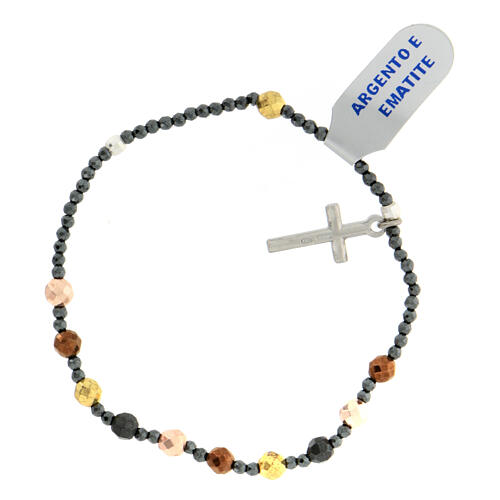 Single decade rosary bracelet of 925 silver and 0.12 in multicoloured hematite beads 2