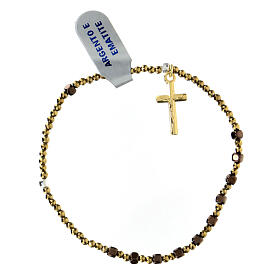 Elastic bracelet with 0.08 in cubic golden hematite beads and cross pendant