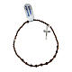 Elastic bracelet with 0.08 in cubic brown hematite beads and cross pendant s2