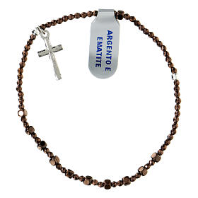 Bracciale elastico ematite marrone 2 mm croce pendente
