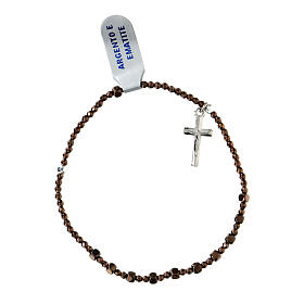 Bracciale elastico ematite marrone 2 mm croce pendente