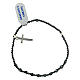 Elastic bracelet with 0.08 in cubic black hematite beads and cross pendant s2