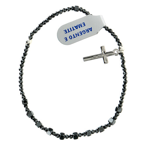 Bracciale elastico croce pendente 2 mm ematite nera 1