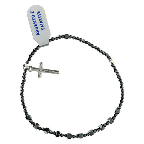Bracciale elastico croce pendente 2 mm ematite nera 2