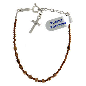 Single decade rosary bracelet with 0.08 in cubic bronze hematite beads and cross pendant