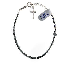 One decade bracelet 5 mm hematite cross in 925 silver