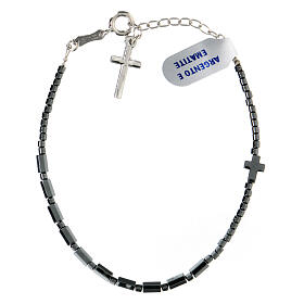 One decade bracelet 5 mm hematite cross in 925 silver