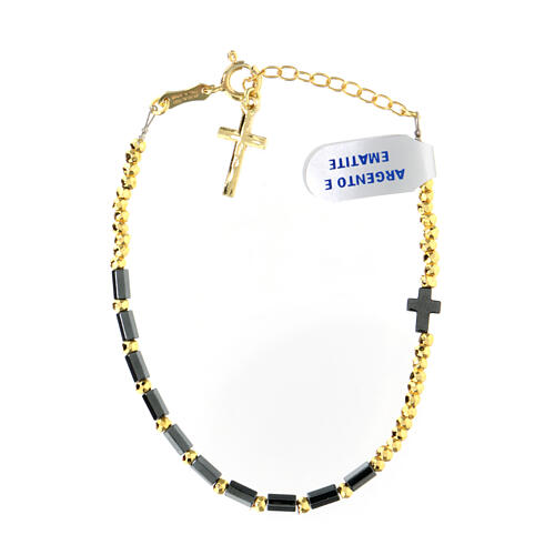 Zehnerarmband 5 mm aus vergoldetem Hämatit und 925er Silber mit Kreuz-Anhänger 2