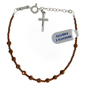 Single decade rosary bracelet with 0.16 in bronze hematite faceted beads and cross pendant