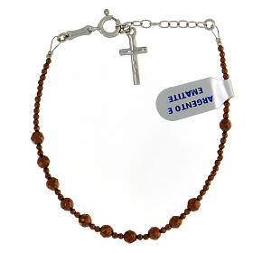 Single decade rosary bracelet with 0.16 in bronze hematite faceted beads and cross pendant