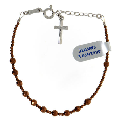 Single decade rosary bracelet with 0.16 in bronze hematite faceted beads and cross pendant 1