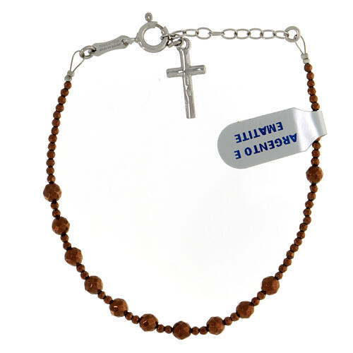Single decade rosary bracelet with 0.16 in bronze hematite faceted beads and cross pendant 2