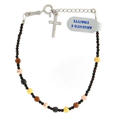 Single decade rosary bracelet with 0.16 in multicoloured hematite faceted beads and cross pendant 2
