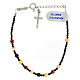 Single decade rosary bracelet with 0.16 in multicoloured hematite faceted beads and cross pendant s1