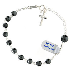 Bracciale decina ematite sfaccettata 6 mm croce pendente