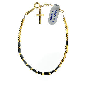 Decade rosary bracelet 5 mm golden hematite 925 silver cross