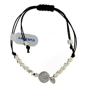 Rope adjustable bracelet with 925 silver medal of Saint Benedict
