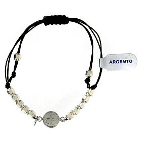 Rope adjustable bracelet with 925 silver medal of Saint Benedict