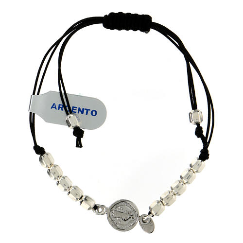 Rope adjustable bracelet with 925 silver medal of Saint Benedict 1