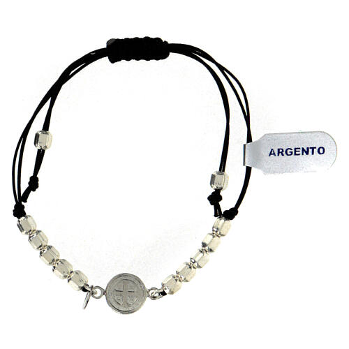 Saint Benedict adjustable cord bracelet in 925 silver 2