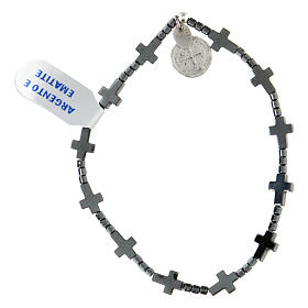Single decade rosary bracelet, 925 silver and hematite, St Benedict medal