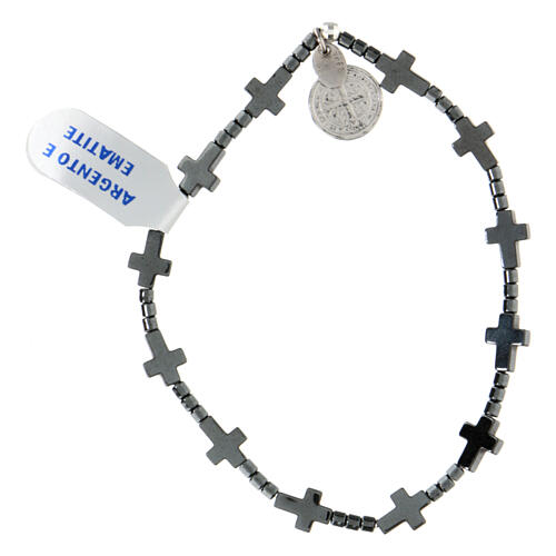 Single decade rosary bracelet, 925 silver and hematite, St Benedict medal 2