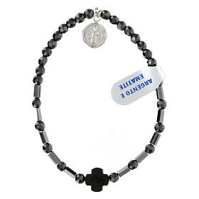 Elastisches Zehnerarmband mit Heiliger Benedikt Medaille aus Hämatit