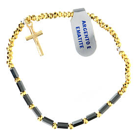 Bracelet dizainier hématite dorée et croix pendentif