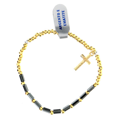 Bracelet dizainier hématite dorée et croix pendentif 1