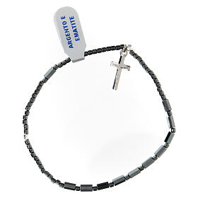 Bracelet dizainier hématite croix pendentif 17 cm