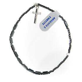 Bracciale decina ematite croce pendente 17 cm