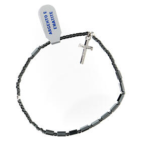 Hematite decade rosary bracelet with cross pendant 17 cm