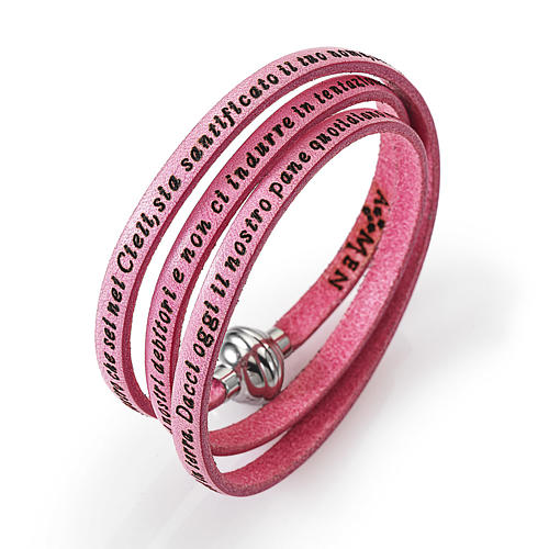 Amen Bracelet in pink leather Our Father ITA 1