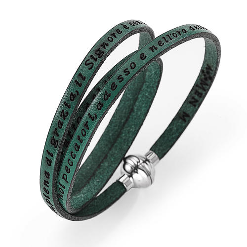 Amen Bracelet in green leather Hail Mary ITA 1