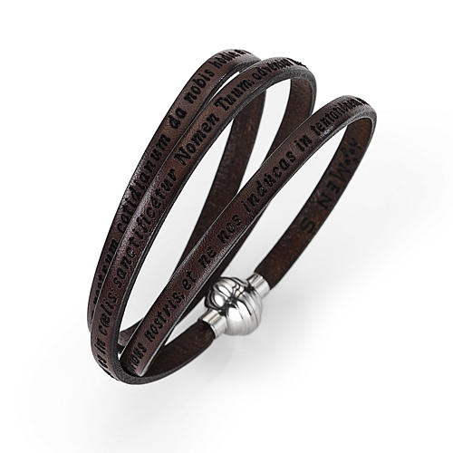 Amen Bracelet in brown leather Our Father LAT 1