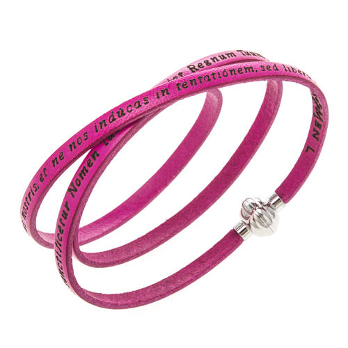 Amen Bracelet in fuchsia leather Our Father LAT 1