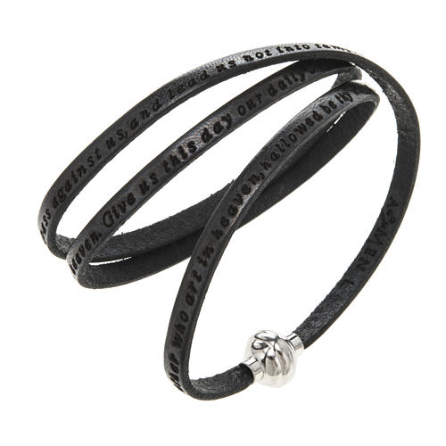 Amen Bracelet in black leather Our Father ENG 1