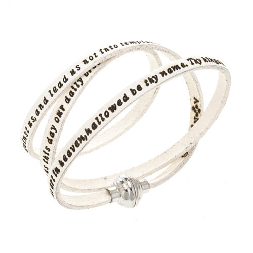 Amen Bracelet in white leather Our Father ENG 1